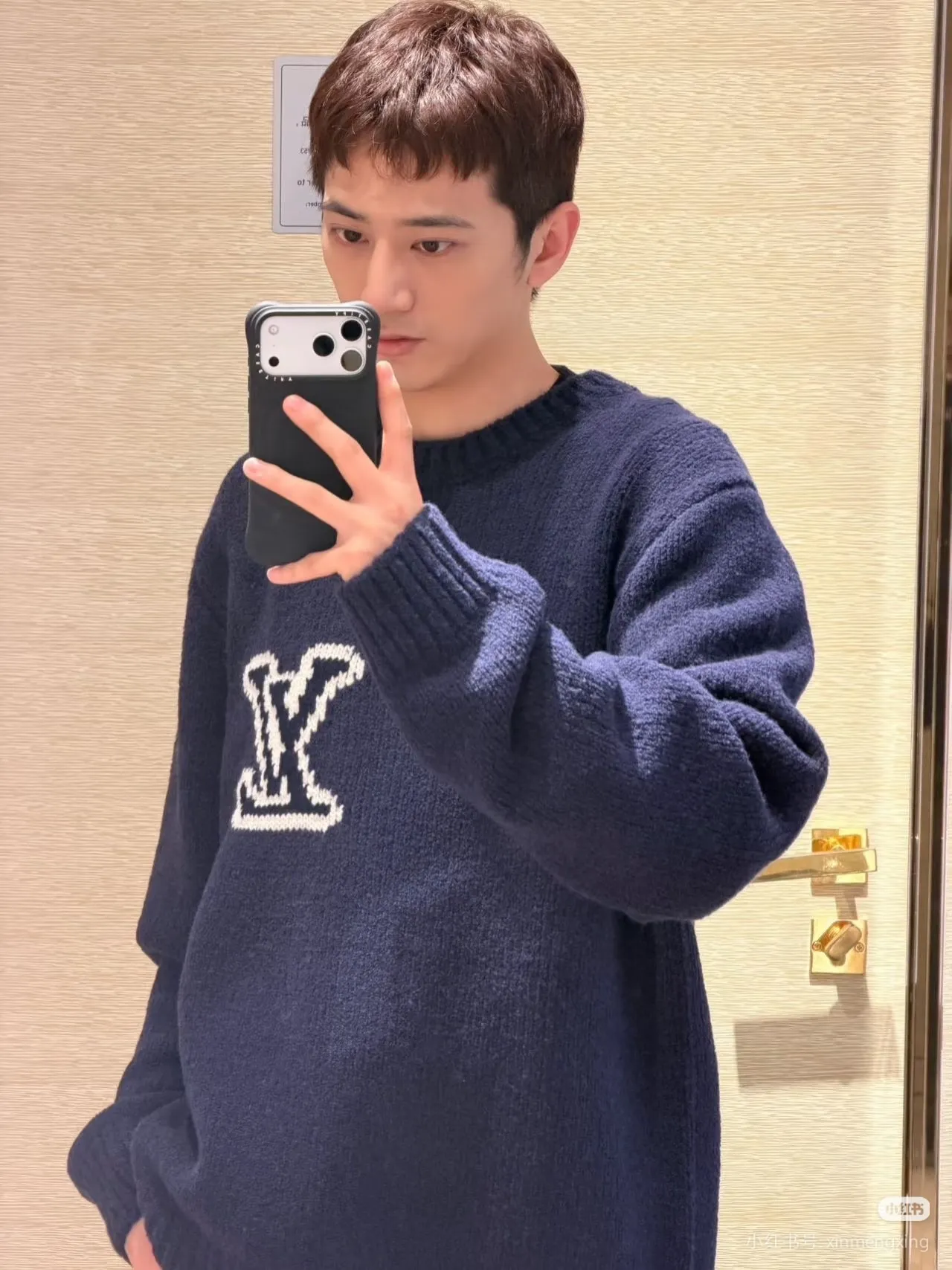 Louis Vuitton front and rear logo jacquard sweater